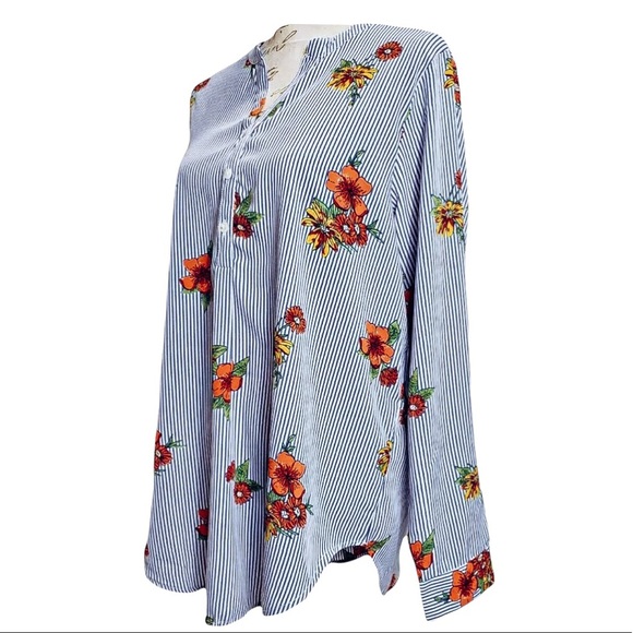 Skyline Collection Floral Blouse Size XXL Blue Stripe - Picture 2 of 4